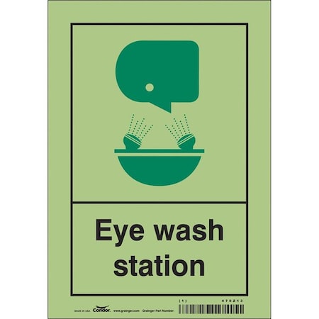 Condor Eye Wash Station, 7 in W x 10 in H, Horizontal Rectangle, Glow Vinyl, 470Z13 470Z13