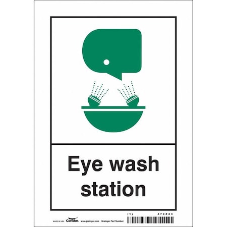 Condor Eye Wash Station, 7 in W x 10 in H, Horizontal Rectangle, Vinyl, 470Z23 470Z23
