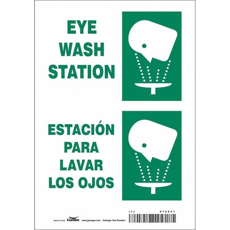 Condor Eye Wash Station/Estacion Para Lavar Los Ojos, 7 in W x 10 in H, Rectangle, Vinyl, 470Z51 470Z51