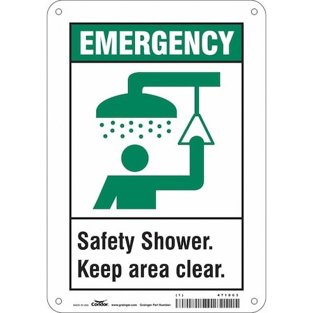 Condor Emergency, Safety Shower. Keep Area Clear., 7 in W x 10 in H, Rectangle, Polyethylene, 471D03 471D03