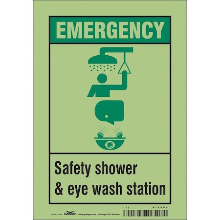 Condor Emergency, Safety Shower & Eye Wash Station, 7 in x 10 in, Horizontal Rectangle, Glow Vinyl, 471D09 471D09
