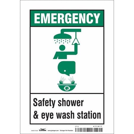 Condor Emergency, Safety Shower & Eye Wash Station, 7 in W x 10 in H, Horizontal Rectangle, Vinyl, 471D17 471D17