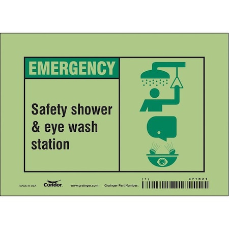 Condor Emergency, Safety Shower & Eye Wash Station, 7 in x 5 in, Horizontal Rectangle, Glow Vinyl, 471D21 471D21
