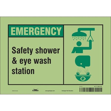 Condor Emergency, Safety Shower & Eye Wash Station, 10 in x 7 in, Vertical Rectangle, Glow Vinyl, 471D22 471D22