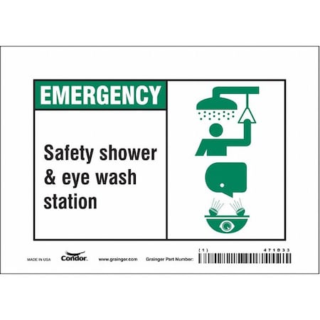 Condor Emergency, Safety Shower and Eye Wash Station, 7 in W x 5 in H, Horizontal Rectangle, Vinyl, 471D33 471D33