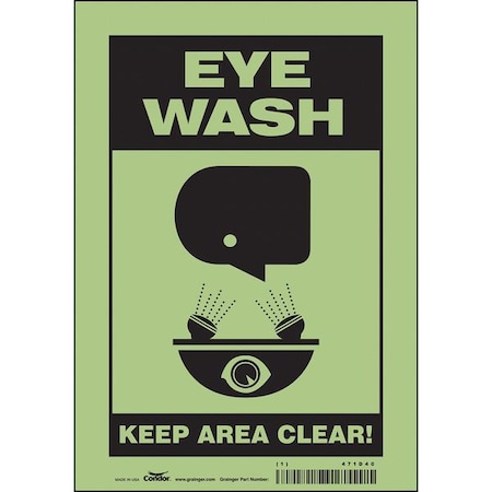 Condor Safety Sign, 10 in Height, 7 in Width, Glow Vinyl, Horizontal Rectangle, English 471D40