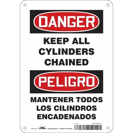 Condor Safety Sign, 10 in H, 7 in W, Polyethylene, Horizontal Rectangle, English, Spanish, 471P97 471P97