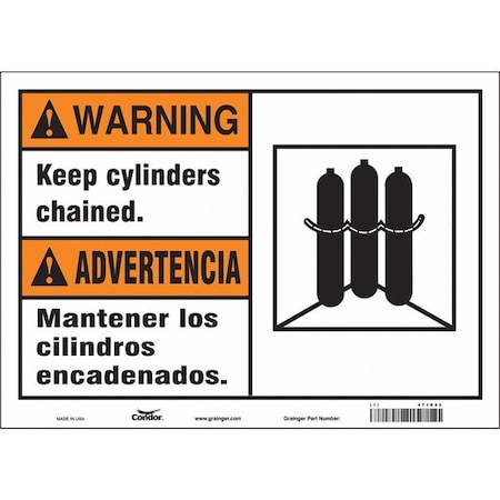 Condor Safety Sign, 10 in H, 14 in W, Vinyl, Horizontal Rectangle, English, Spanish, 471R82 471R82