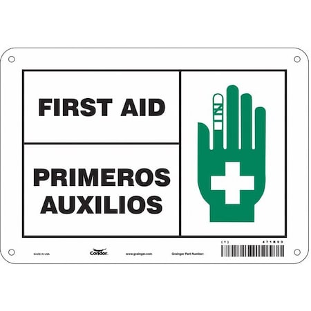 Condor First Aid/Primeros Auxilios, 10 in W x 7 in H, Vertical Rectangle, Aluminum, 471R90 471R90