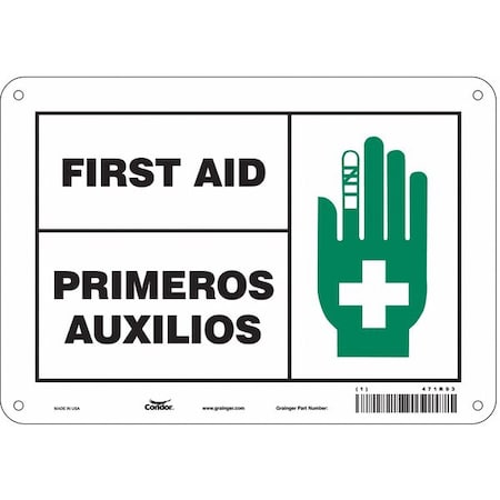 Condor First Aid/Primeros Auxilios, 10 in W x 7 in H, Vertical Rectangle, Polyethylene, 471R93 471R93
