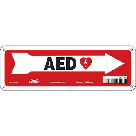 Condor AED, 12 in W x 4 in H, Vertical Rectangle, Aluminum, 471T95 471T95