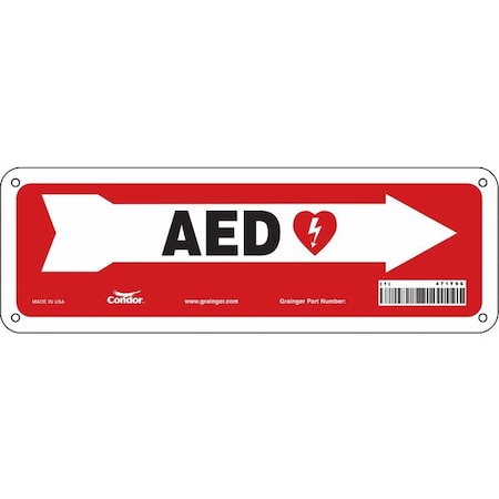 Condor AED, 12 in W x 4 in H, Vertical Rectangle, Polyethylene, 471T96 471T96