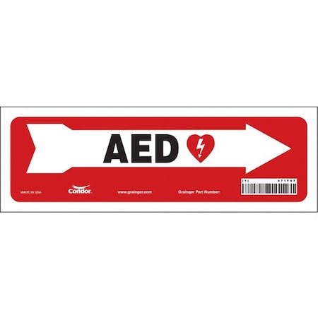 Condor AED, 12 in W x 4 in H, Vertical Rectangle, Vinyl, 471T97 471T97