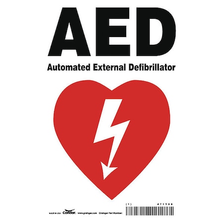 Condor AED Automated External Defibrillator, 7 in W x 10 in H, Horizontal Rectangle, Aluminum, 471T98 471T98