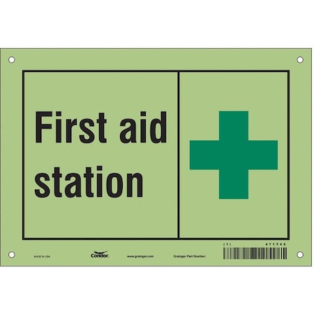 Condor First Aid Station, 10 in W x 7 in H, Vertical Rectangle, Glow Vinyl, 471T46 471T46