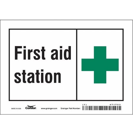 Condor First Aid Station, 7 in W x 5 in H, Horizontal Rectangle, Vinyl, 471T53 471T53