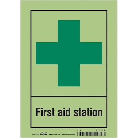 Condor First Aid Station, 7 in W x 10 in H, Horizontal Rectangle, Glow Vinyl, 471T59 471T59