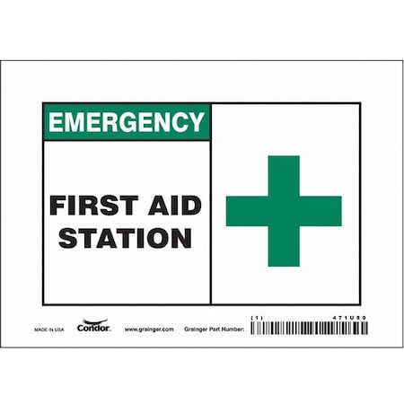 Condor First Aid Station, 7 in W x 5 in H, Horizontal Rectangle, Vinyl, 471U80 471U80