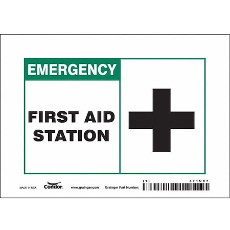 Condor First Aid Station, 7 in W x 5 in H, Horizontal Rectangle, Vinyl, 471U87 471U87