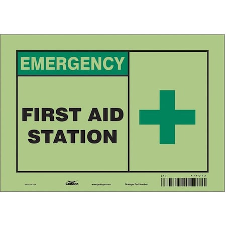 Condor First Aid Station, 10 in W x 7 in H, Vertical Rectangle, Glow Vinyl, 471U73 471U73