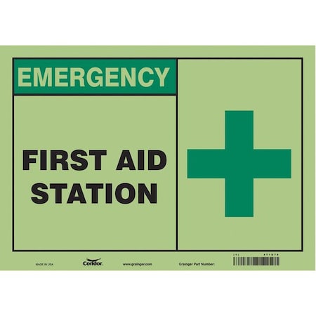 Condor First Aid Station, 14 in W x 10 in H, Horizontal Rectangle, Glow Vinyl, 471U74 471U74