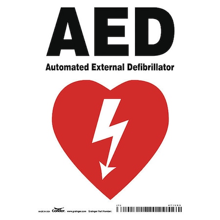 Condor AED Automated External Defibrillator, 5 in W x 7 in H, Vertical Rectangle, Vinyl, 471U03 471U03