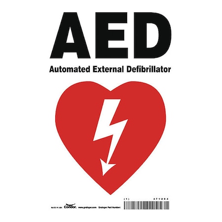 Condor AED Automated External Defibrillator, 7 in W x 10 in H, Horizontal Rectangle, Vinyl, 471U04 471U04