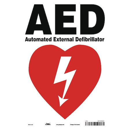 Condor AED Automated External Defibrillator, 10 in W x 14 in H, Vertical Rectangle, Vinyl, 471U05 471U05