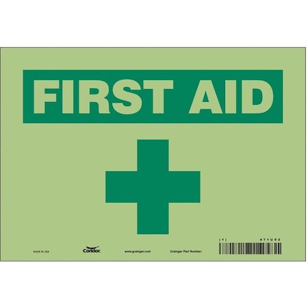 Condor First Aid, 10 in W x 7 in H, Vertical Rectangle, Glow Vinyl, 471U50 471U50