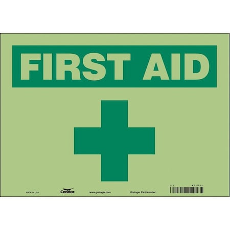 Condor First Aid, 14 in W x 10 in H, Horizontal Rectangle, Glow Vinyl, 471U51 471U51