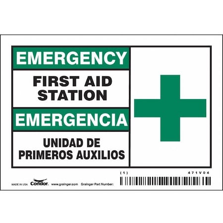 Condor Emergency/Emergencia, First Aid Station/Unidad De Primeros Auxilios, 5 in x 3 1/2 in, Vinyl, 471V04 471V04