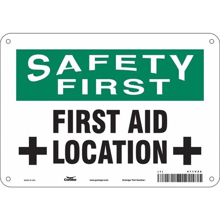 Condor Safety First, First Aid Location, 10 in W x 7 in H, Vertical Rectangle, Aluminum, 471V26 471V26