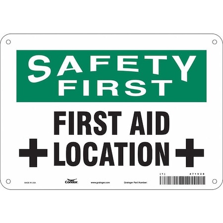 Condor Safety First, First Aid Location, 10 in W x 7 in H, Vertical Rectangle, Polyethylene, 471V28 471V28