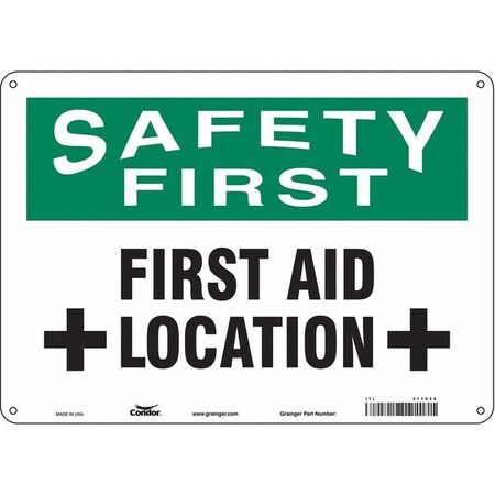 Condor Safety First, First Aid Location, 14 in W x 10 in H, Horizontal Rectangle, Polyethylene, 471V29 471V29