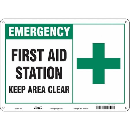 Condor First Aid Station Keep Area Clear, 14 in W x 10 in H, Horizontal Rectangle, Aluminum, 471V49 471V49
