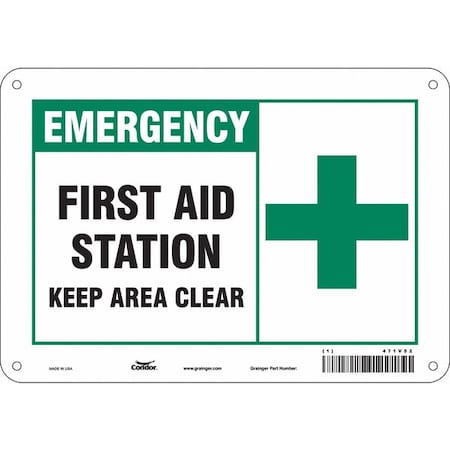 Condor First Aid Station Keep Area Clear, 10 in W x 7 in H, Vertical Rectangle, Polyethylene, 471V52 471V52
