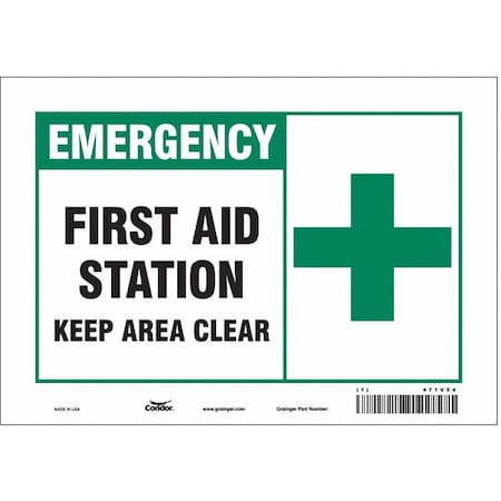 Condor First Aid Station Keep Area Clear, 10 in W x 7 in H, Vertical Rectangle, Vinyl, 471V54 471V54