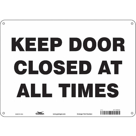Condor Keep Door Closed At All Times, 14 in W x 10 in H, Horizontal Rectangle, Aluminum, 471W06 471W06