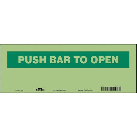 Condor Push Bar To Open, 14 in W x 5 in H, Vertical Rectangle, Glow Vinyl, 471W19 471W19