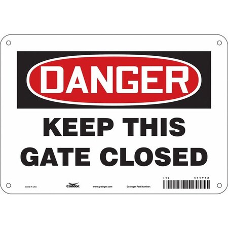 Condor Danger, Keep This Gate Closed, 10 in W x 7 in H, Vertical Rectangle, Aluminum, 471Y12 471Y12
