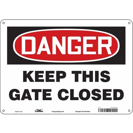 Condor Danger, Keep This Gate Closed, 14 in W x 10 in H, Horizontal Rectangle, Aluminum, 471Y13 471Y13
