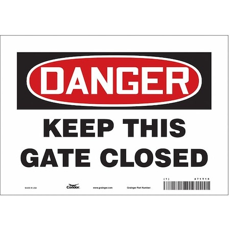 Condor Danger, Keep This Gate Closed, 10 in W x 7 in H, Vertical Rectangle, Vinyl, 471Y16 471Y16