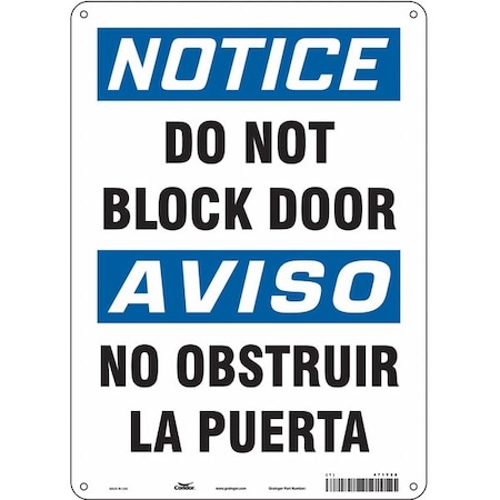 Condor Notice, Do Not Block Door/no Obstruir La Puerta, 10 in W x 14 in H, Rectangle, Aluminum, 471Y28 471Y28