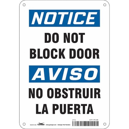Condor Notice, Do Not Block Door/no Obstruir La Puerta, 7 in W x 10 in H, Horizontal Rectangle, 471Y29 471Y29