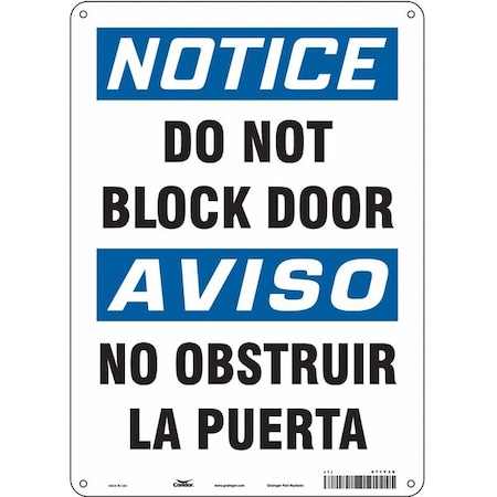 Condor Notice, Do Not Block Door/no Obstruir La Puerta, 10 in W x 14 in H, Vertical Rectangle, 471Y30 471Y30
