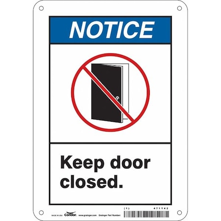 Condor Notice, Keep Door Closed., 7 in W x 10 in H, Horizontal Rectangle, Polyethylene, 471Y42 471Y42