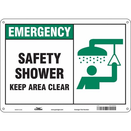 Condor Emergency, Safety Shower. Keep Area Clear., 14 in W x 10 in H, Rectangle, Polyethylene, 471C96 471C96