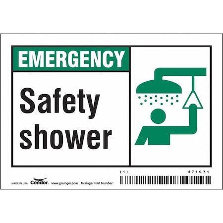 Condor Emergency, Safety Shower, 5 in W x 3 1/2 in H, Horizontal Rectangle, Vinyl, 471C71 471C71