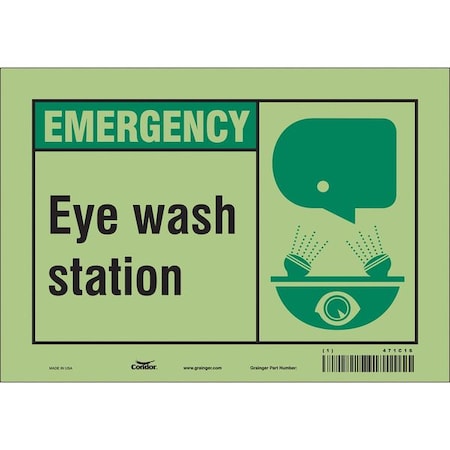 Condor Emergency, Eye Wash Station, 10 in W x 7 in H, Vertical Rectangle, Glow Vinyl, 471C16 471C16