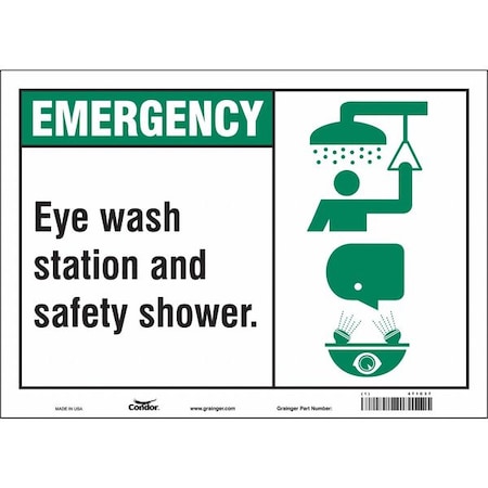 Condor Emergency, Eye Wash Station & Safety Shower, 14 in W x 10 in H, Horizontal Rectangle, Vinyl, 471C37 471C37